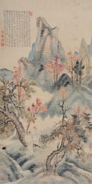 Hojas rojas de Shitao en tinta china antigua de otoño Pinturas al óleo